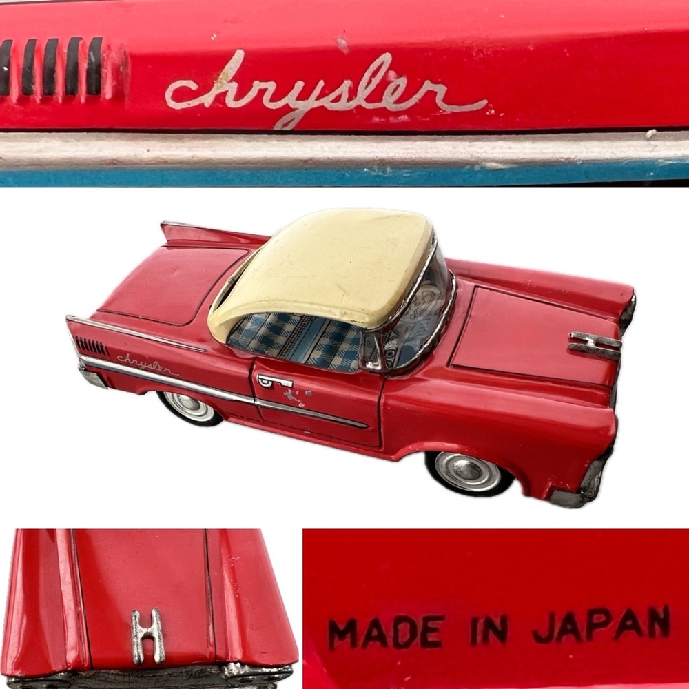 🇯🇵Vintage Chrysler Tin Toy Japan 1950s Friction Red/Cream Two-Tone H Logo